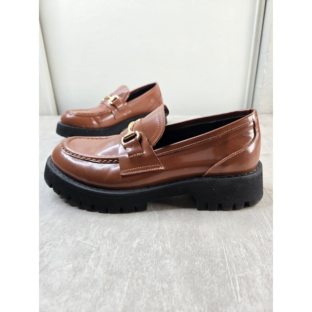 Steve Madden Chunky Lug Sole Loafers Brown Leather Preppy Academia Platform Shoe